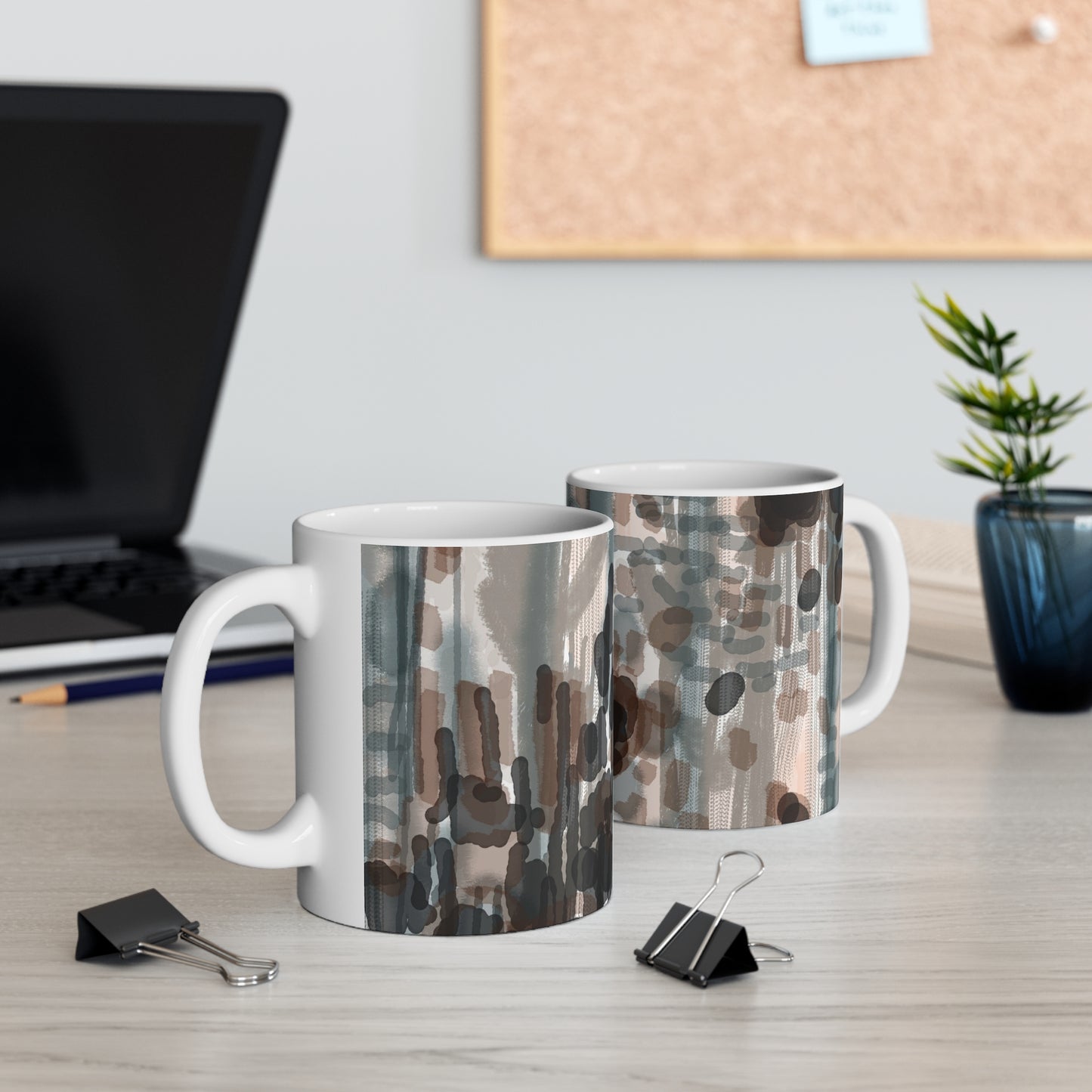 Abstract Earth-Tone Pattern Mug — Neutral Watercolor Dots & Strokes 11oz