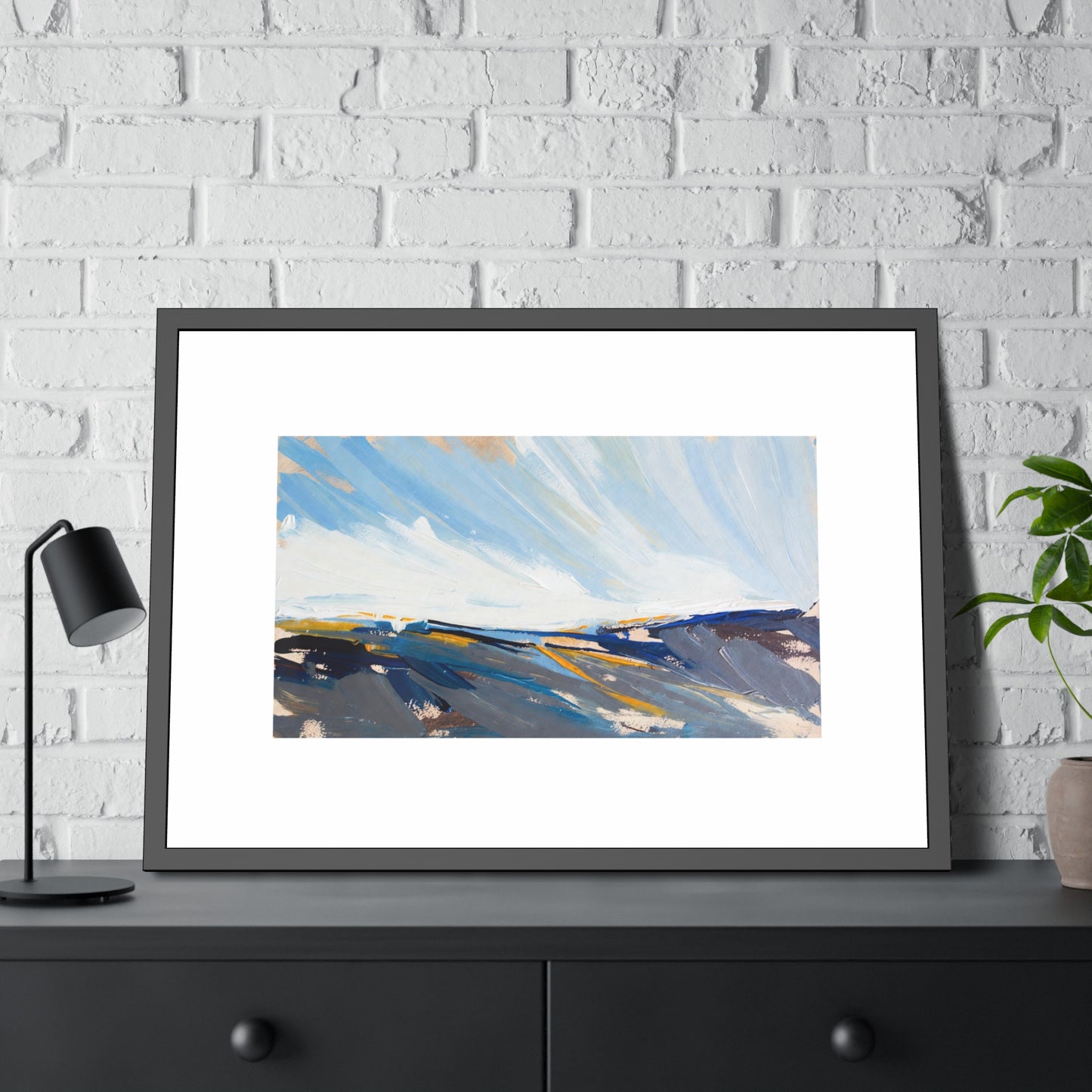 Abstract Coastal Landscape Framed Poster — Blue Seascape Wall Art