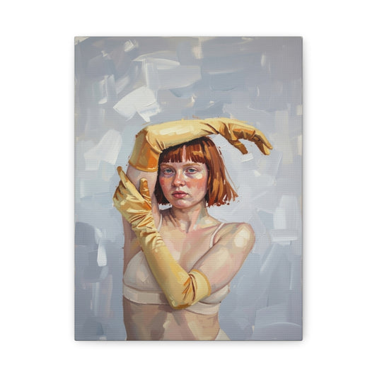 Portrait Canvas Print — Redheaded Woman with Yellow Gloves, Matte Stretched Art