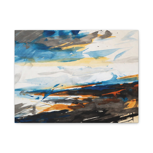 Abstract Oceanic Canvas Print — Blue & Amber Stretched Wall Art