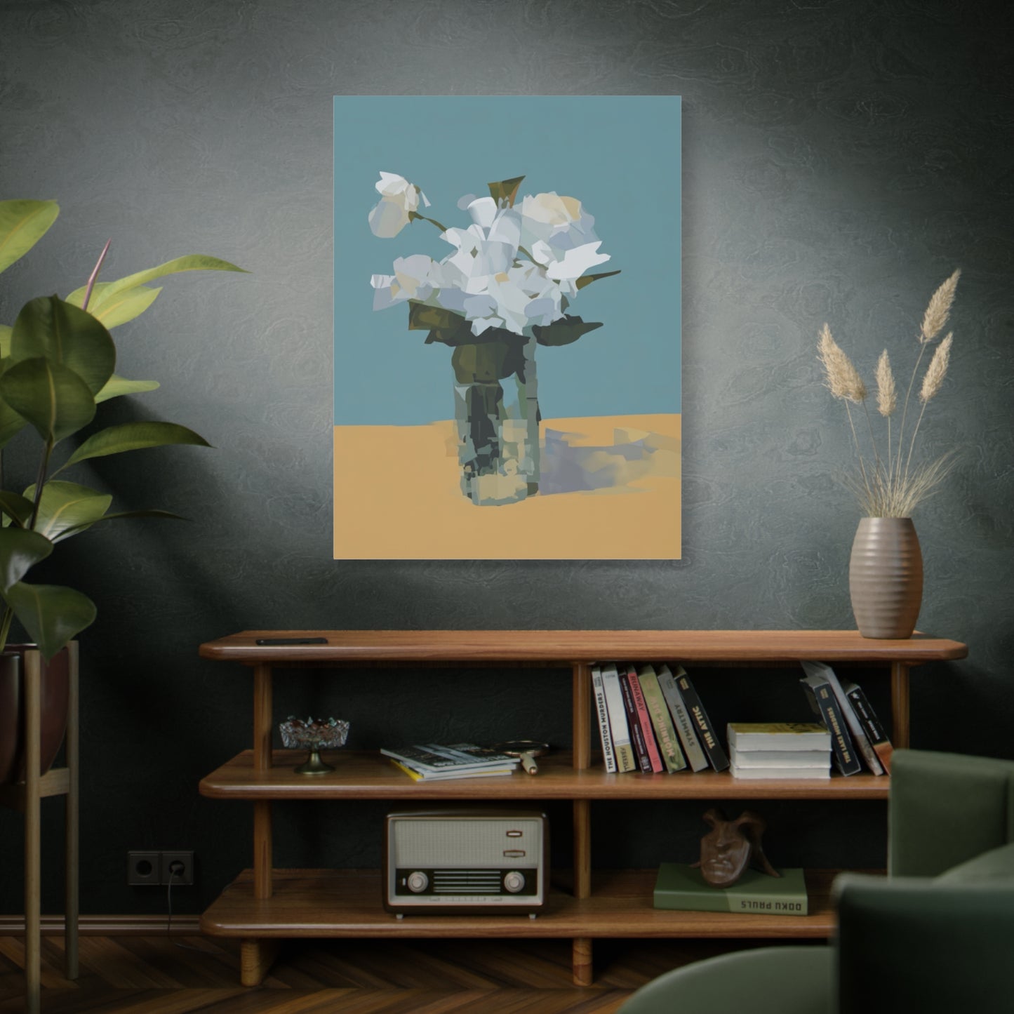 Abstract White Roses Canvas Art - Floral Vase Wall Decor