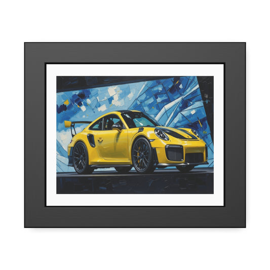Framed Poster - Yellow Porsche Sports Car Art Print (Modern Automotive Wall Decor)