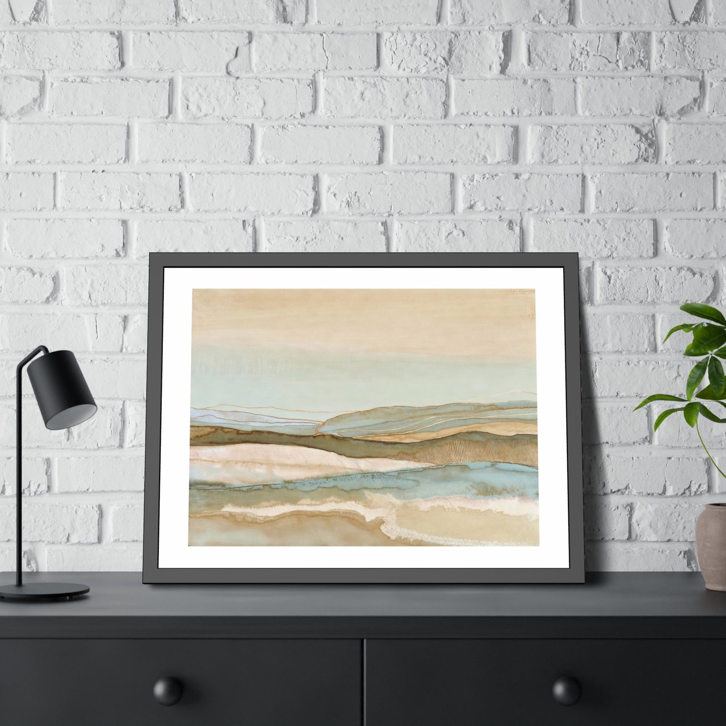 Framed Abstract Landscape Poster — Coastal Watercolor Wall Art