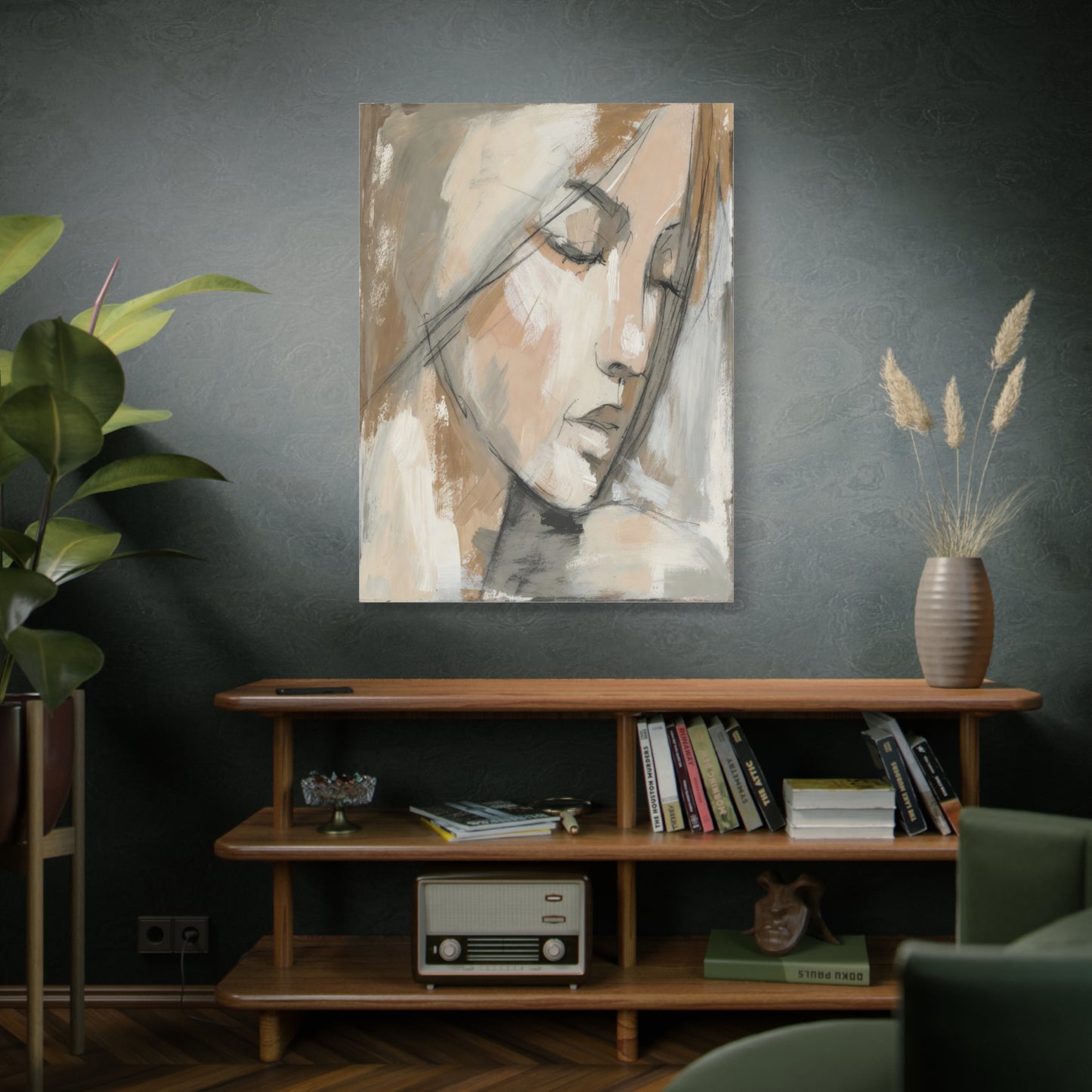 Serene Woman Portrait Matte Canvas Wall Art — Neutral Abstract Face Painting