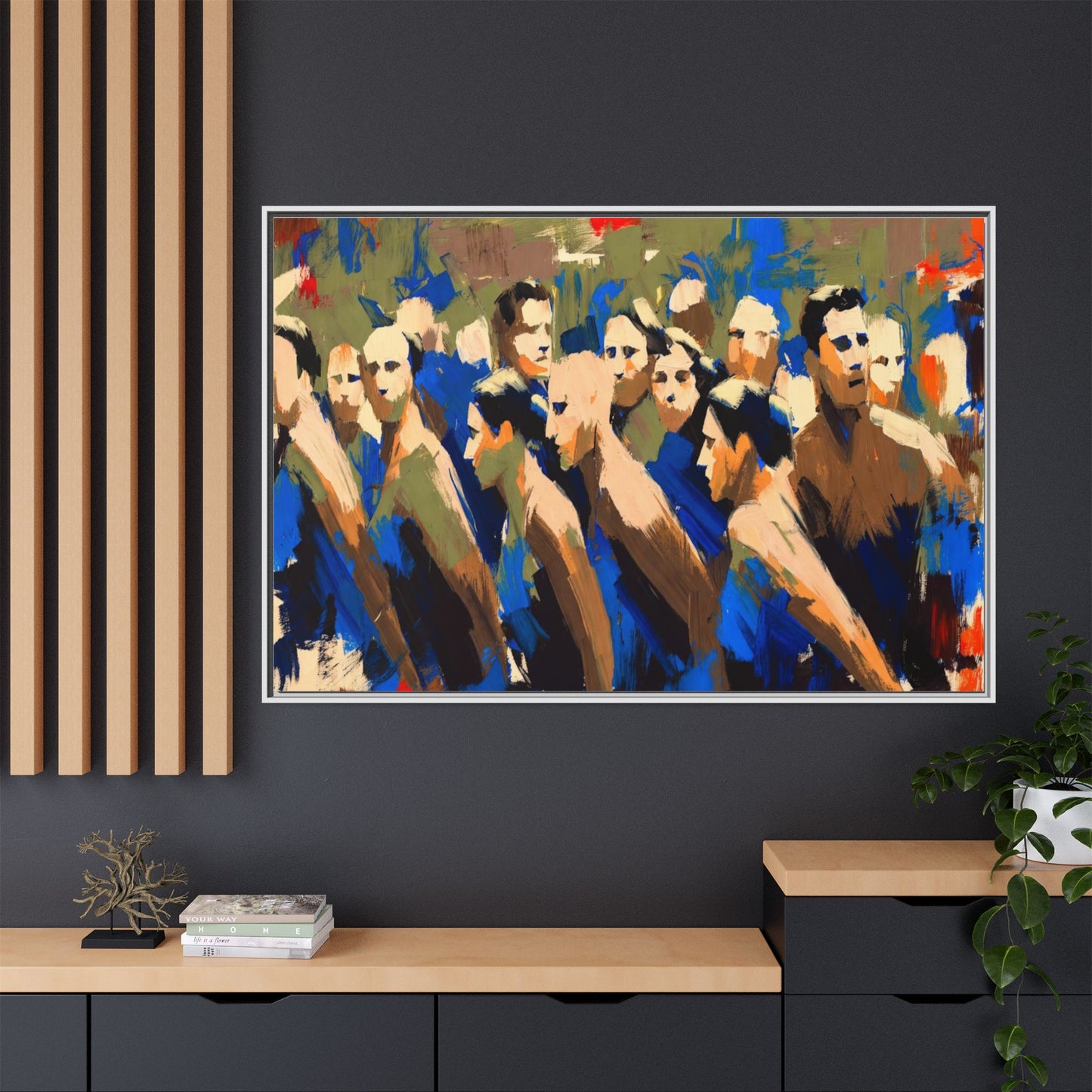 Abstract Crowd Matte Canvas Print — Framed Multi-Color Wall Art