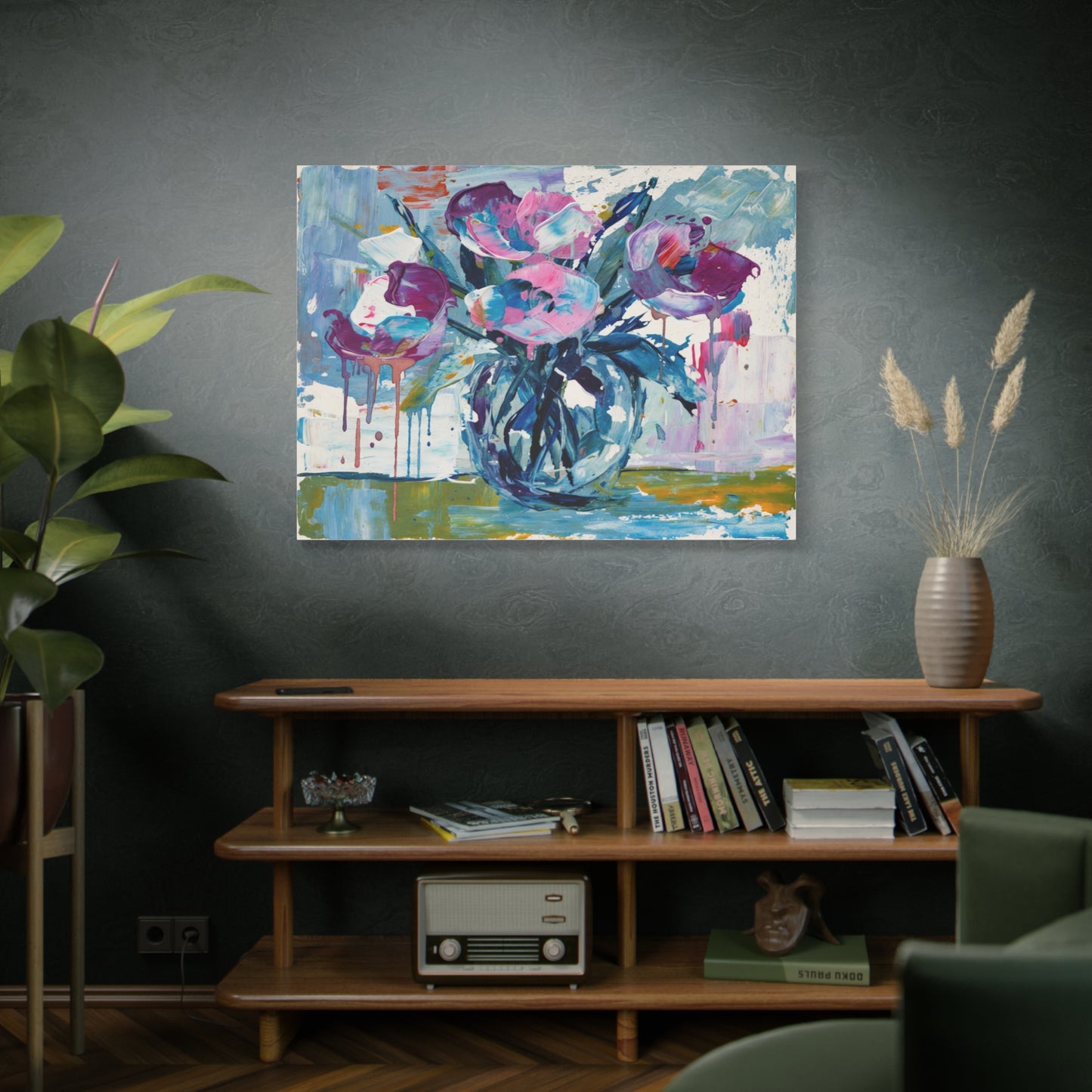 Abstract Floral Canvas Wall Art — Colorful Bouquet Matte Stretched Canvas
