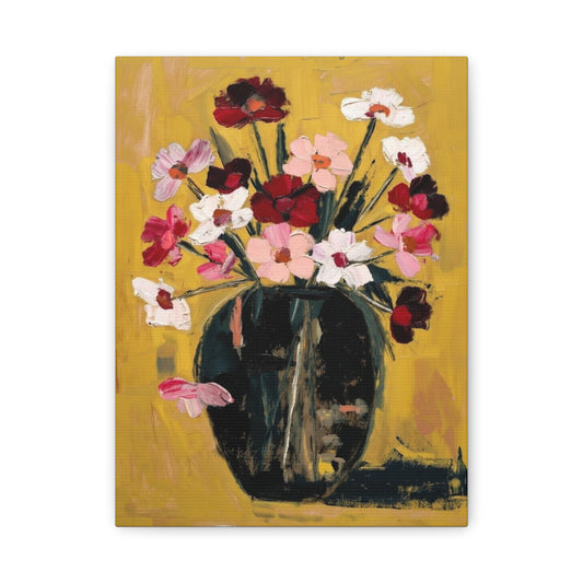 Floral Still Life Canvas Print Pink & Red Wildflowers in Vase