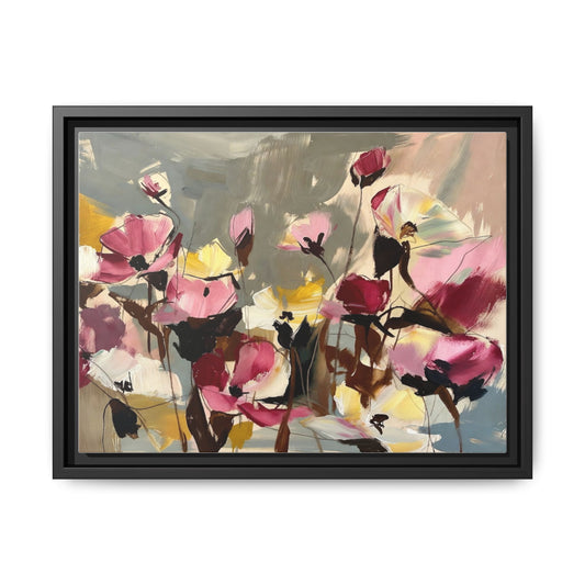 Framed Floral Canvas Wall Art — Abstract Pink & Yellow Flowers