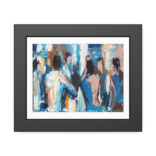 Framed Abstract Figure Art Print — Blue & Ochre Contemporary Poster
