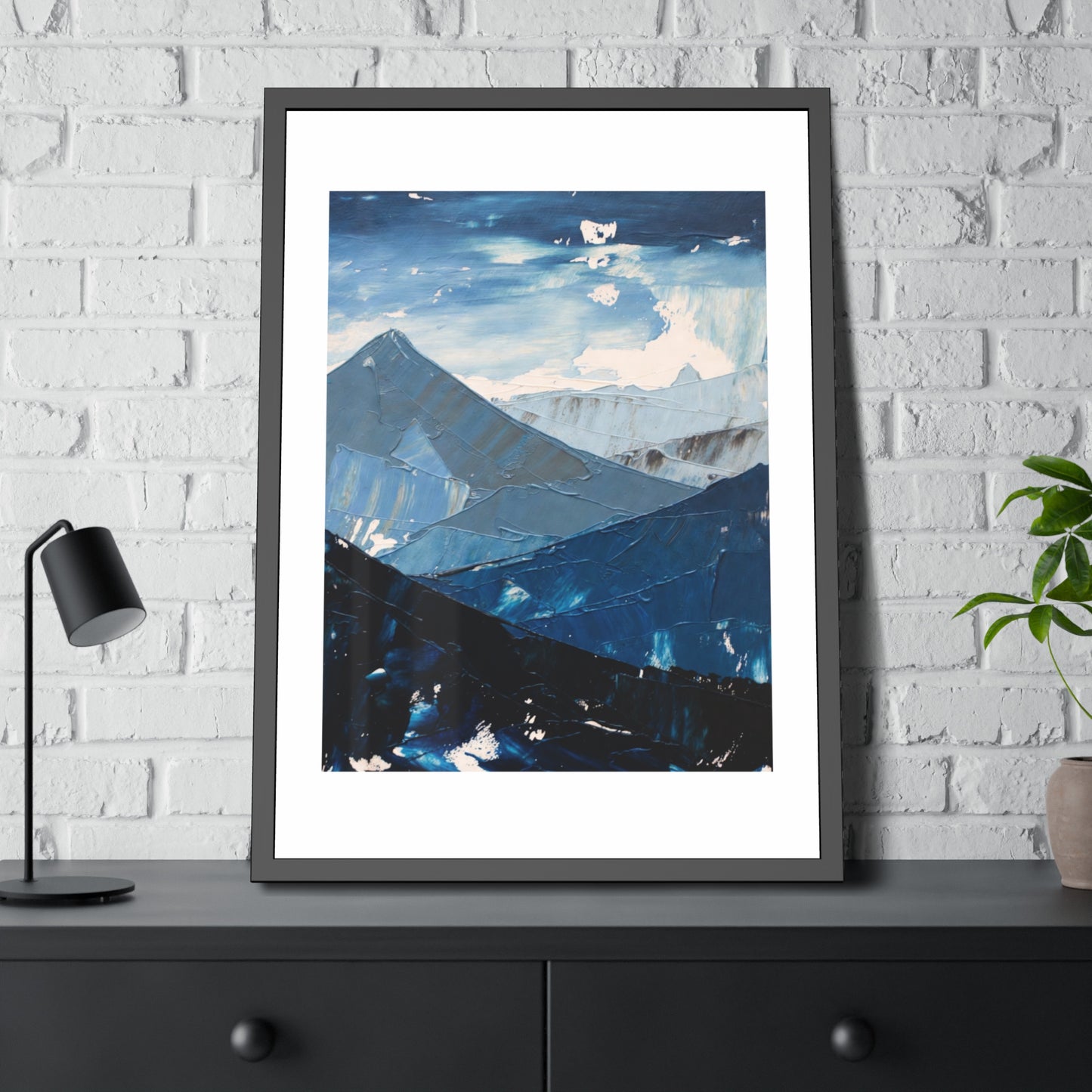 Blue Mountain Abstract Framed Poster — Scenic Wall Art Print
