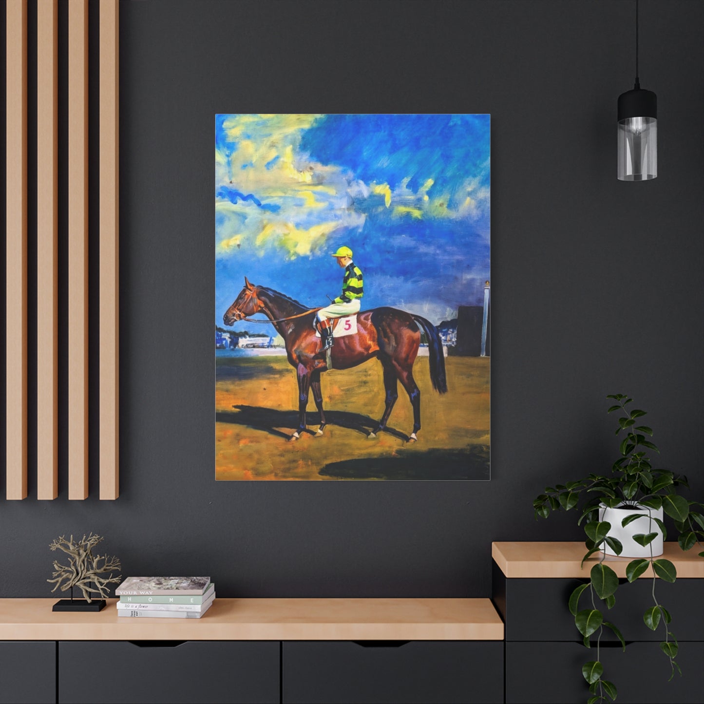 Horse Racing Jockey Canvas Print — Equestrian Art Matte Stretched Wall Decor
