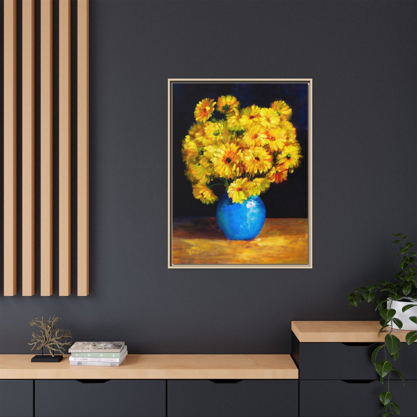 Yellow Daisy Bouquet Matte Canvas Framed Wall Art