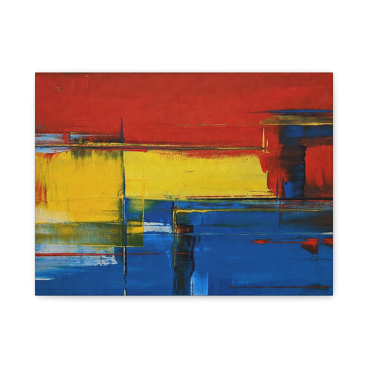 Abstract Color Block Matte Canvas Wall Art — Red, Yellow & Blue Stretched Canvas