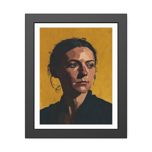 Framed Portrait Poster — Modern Painted Portrait on Mustard Background