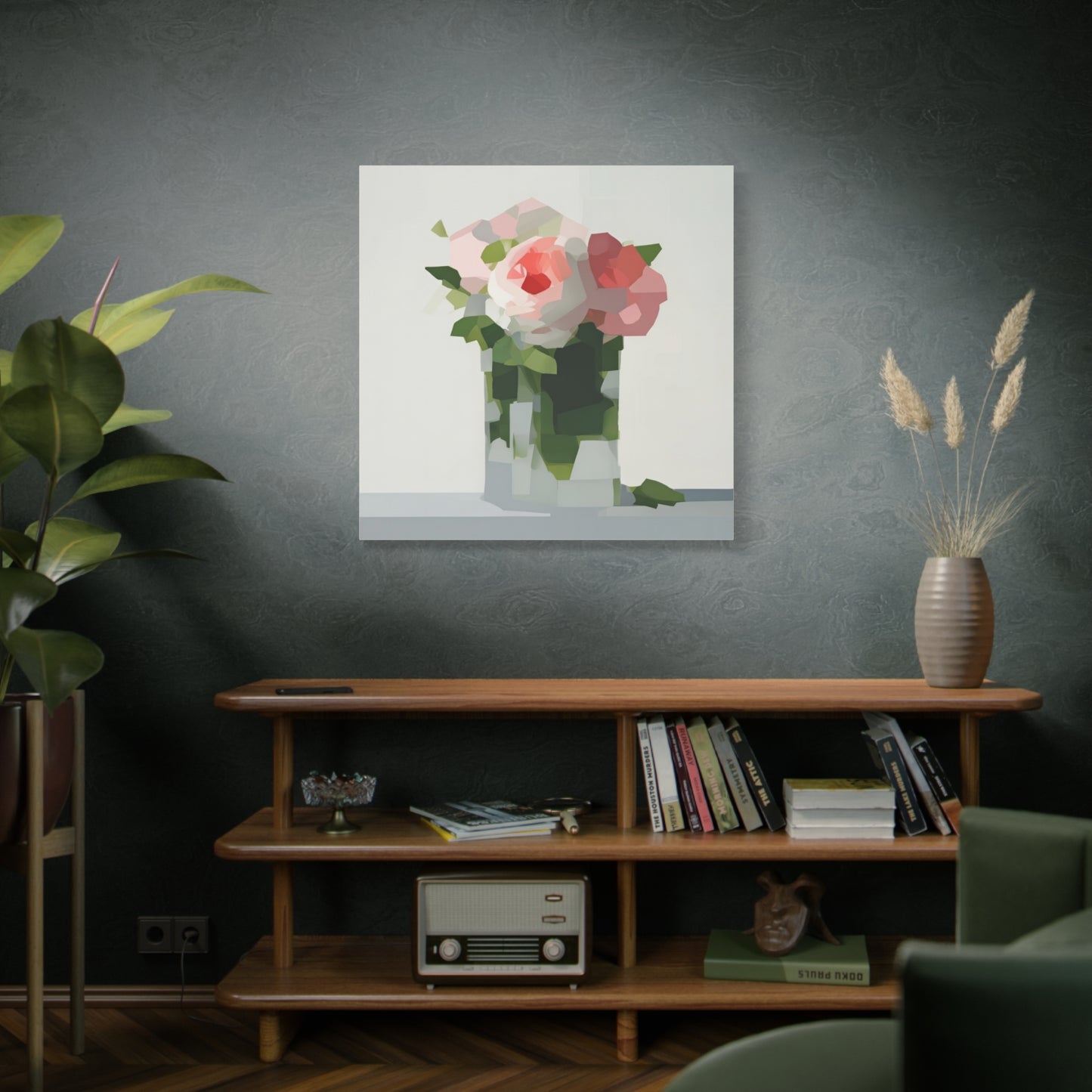 Pink Roses Geometric Canvas Print — Stretched Matte Wall Art