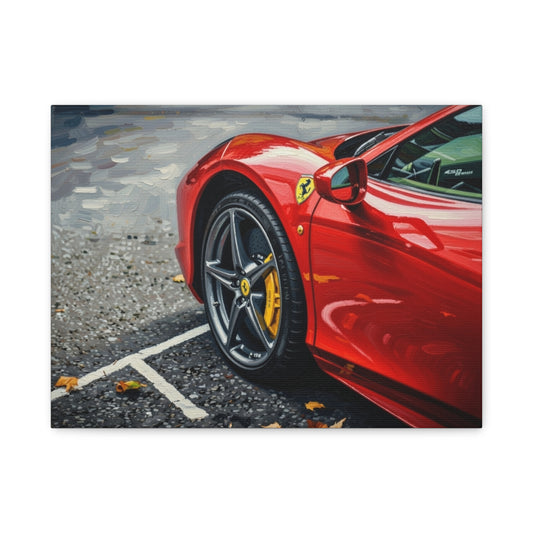 Red Sports Car Canvas Print — Ferrari Wheel Close-Up Matte Stretched Wall Art
