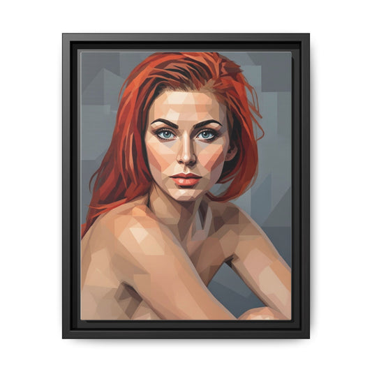 Framed Matte Canvas Portrait — Geometric Redhead Wall Art