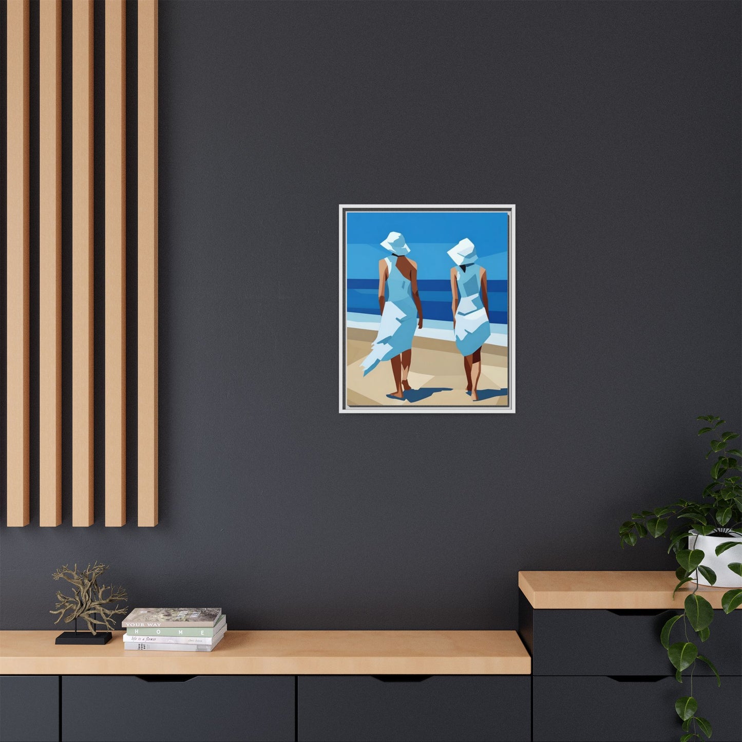 Seaside Stroll Matte Canvas Framed Print — Coastal Beach Art