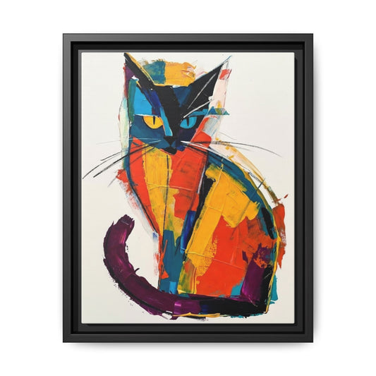 Colorful Abstract Cat Framed Canvas — Modern Matte Wall Art