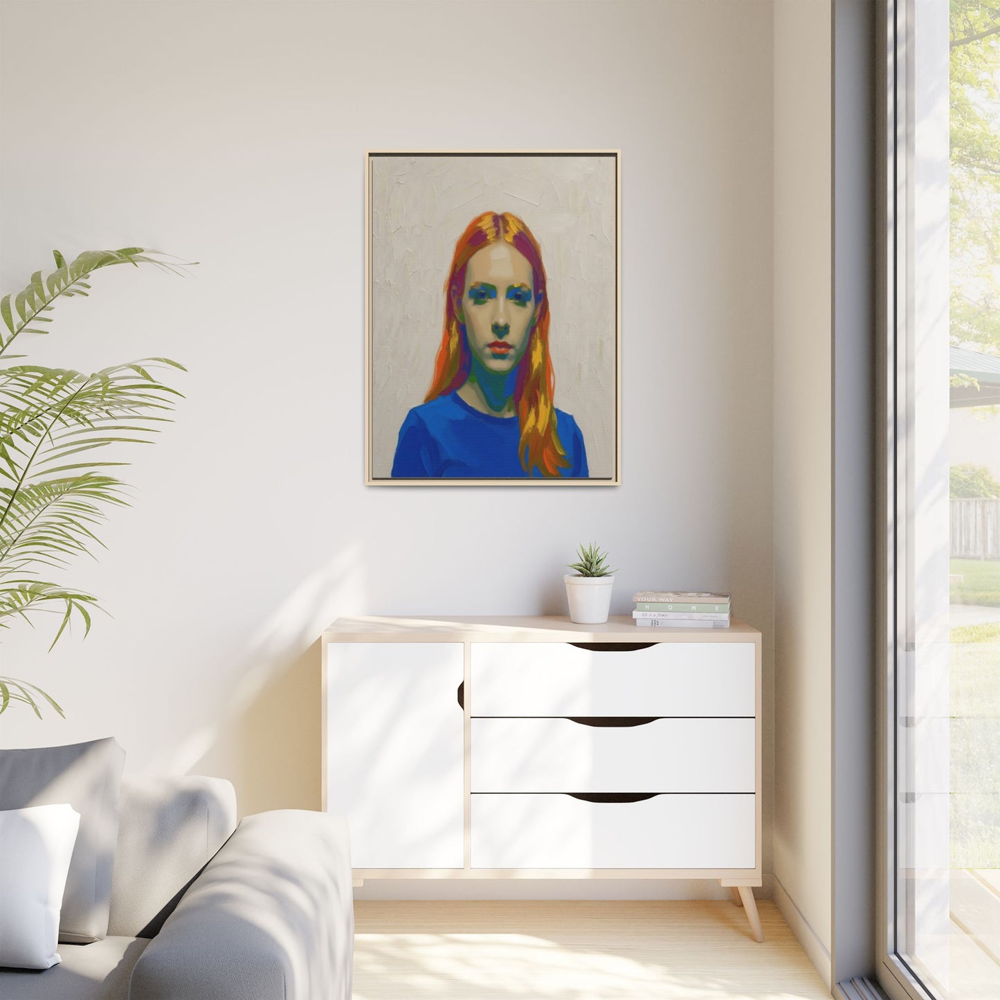 Framed Matte Canvas Portrait — Vibrant Multi‑Color Girl Art Print