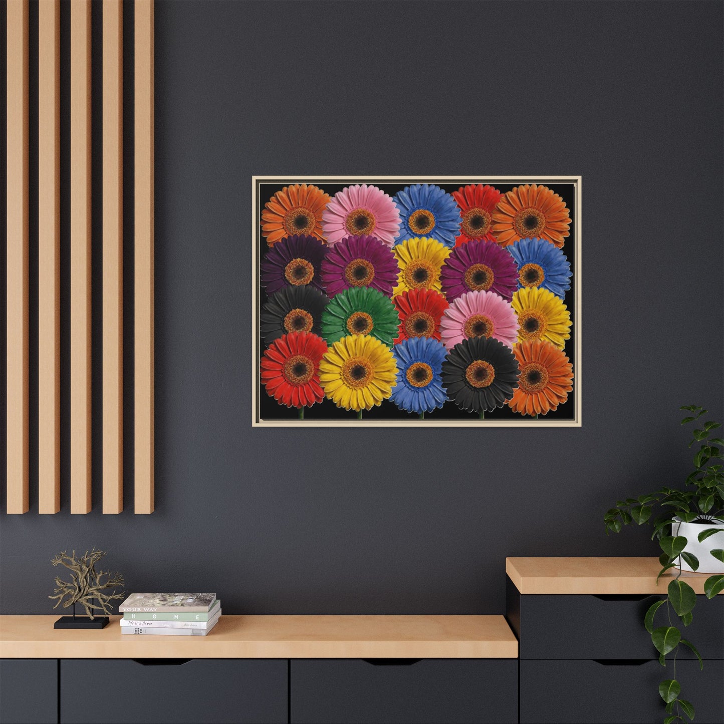 Framed Matte Canvas - Rainbow Gerbera Daisy Wall Art