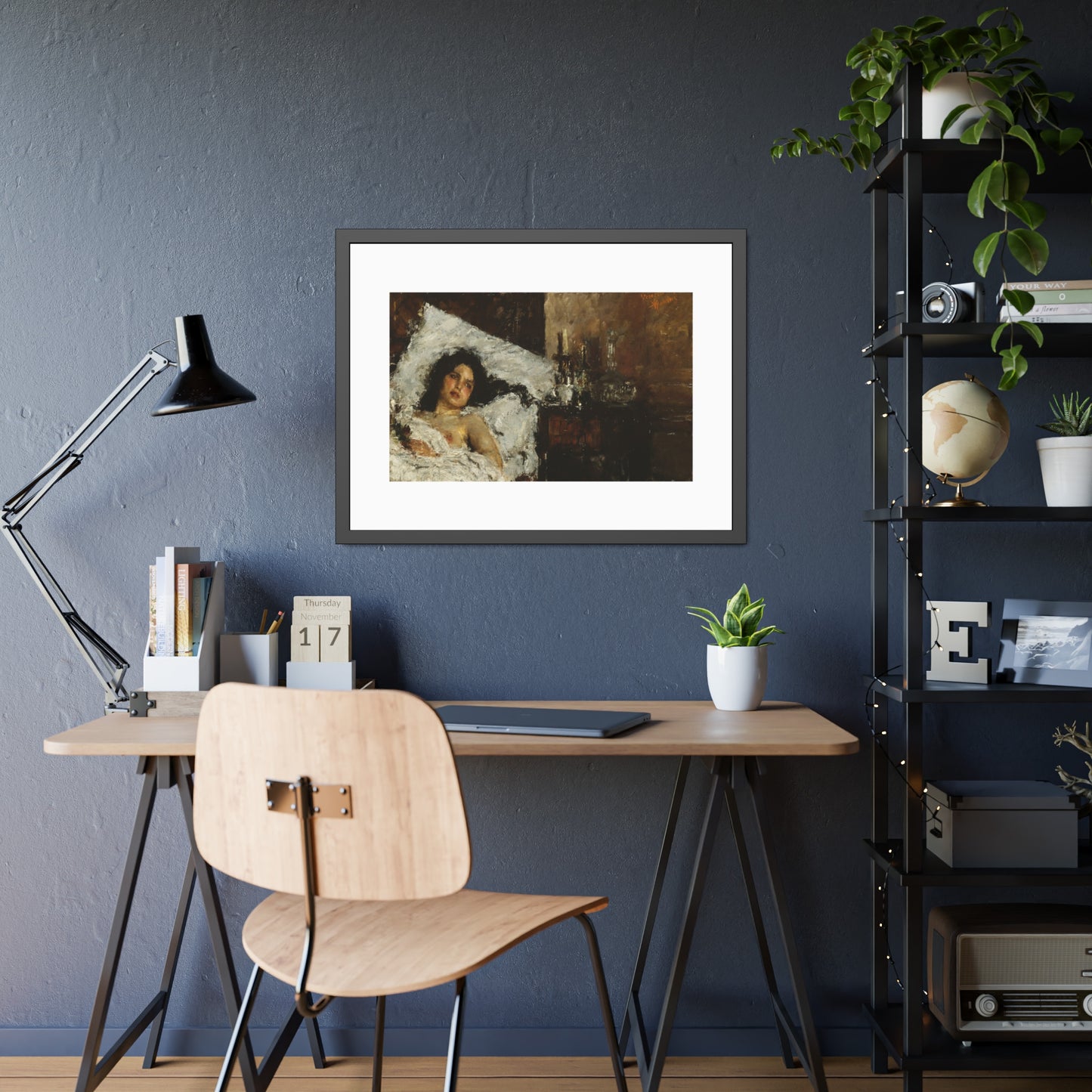 Resting by Antonio Mancini Framed Poster Wall Art Print