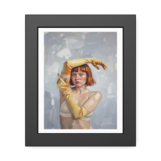 Framed Art Print — Portrait of Woman in Yellow Gloves (Modern Figurative Wall Art)