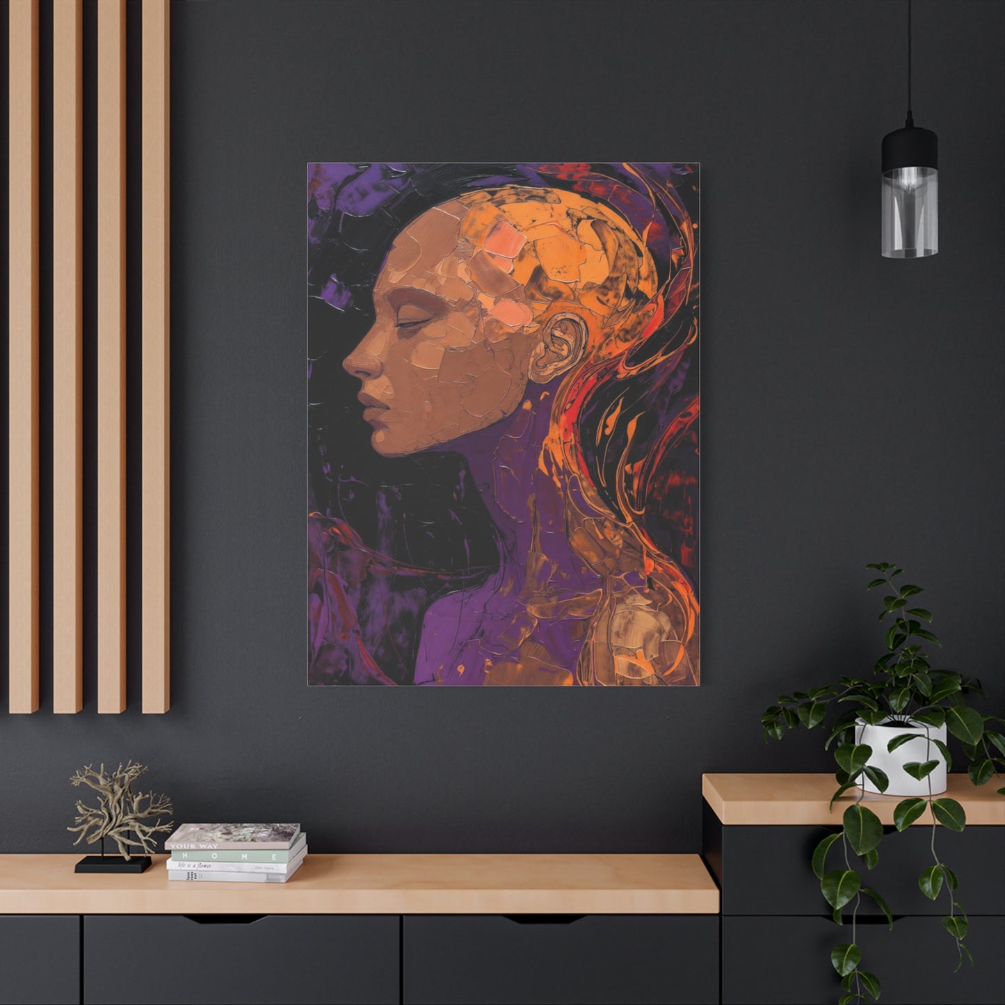 Abstract Portrait Canvas - Meditative Female Profile in Purple & Orange