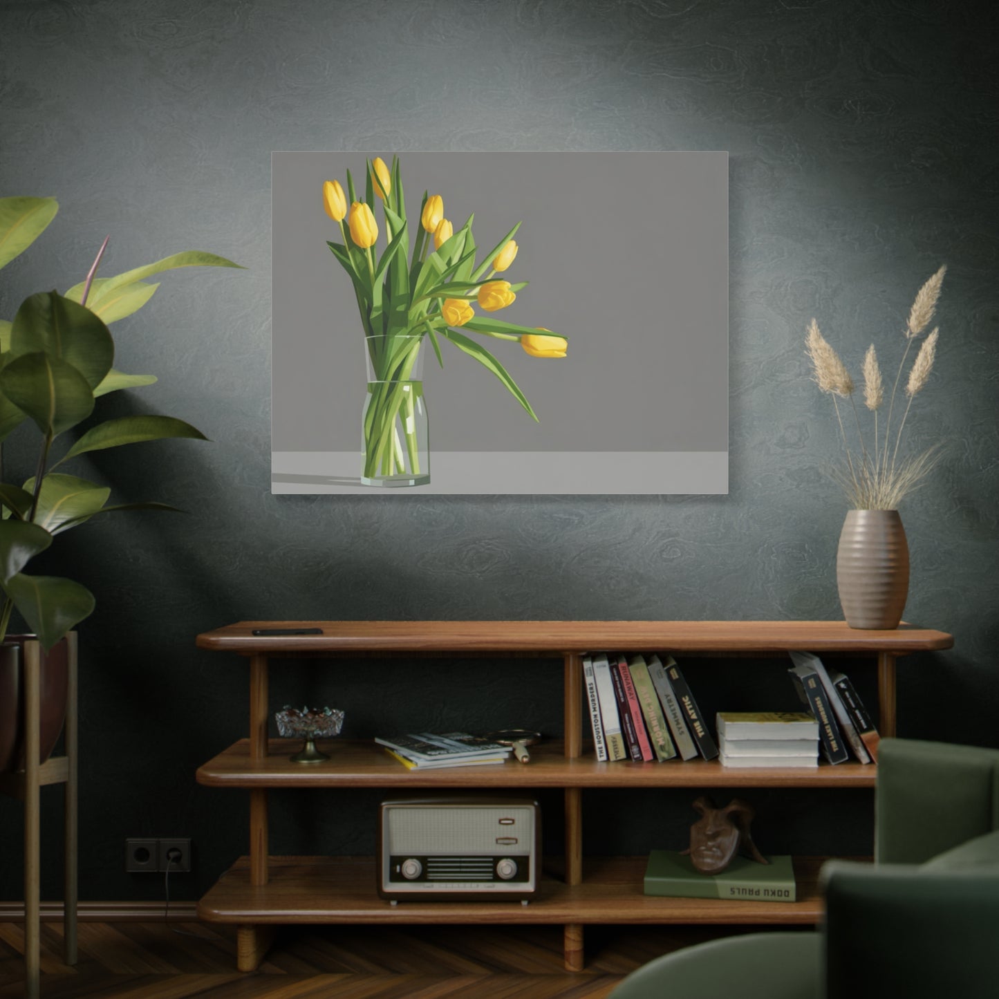 Yellow Tulips in Glass Vase — Matte Stretched Canvas Wall Art