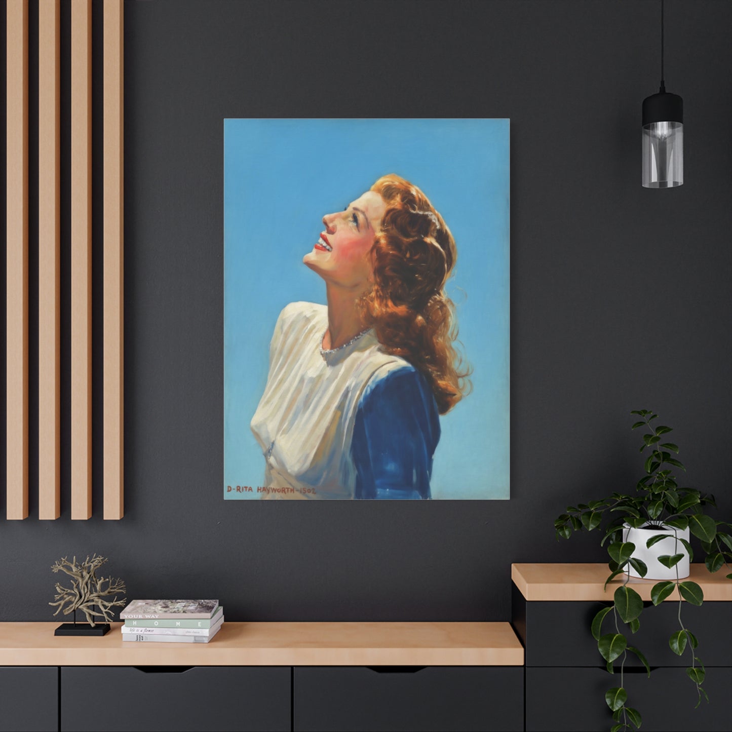 Vintage Rita Hayworth Portrait Matte Canvas Print — Woman Looking Up Wall Art