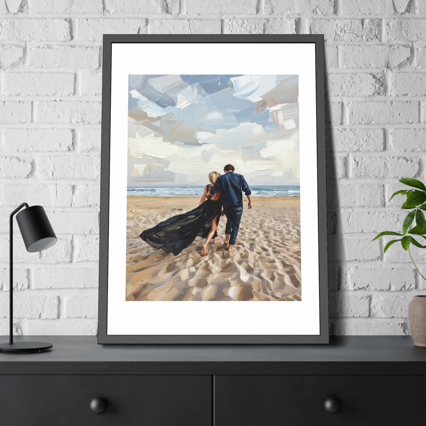 Framed Poster — Romantic Beach Couple Art Print