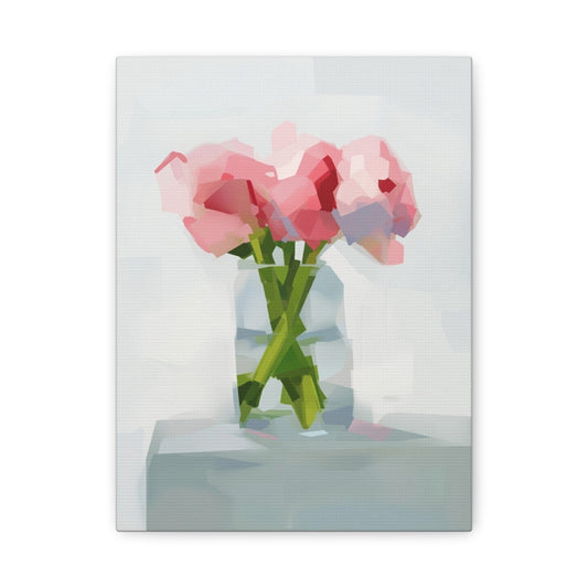 Pink Peonies Vase Canvas Art — Stretched Matte Wall Decor