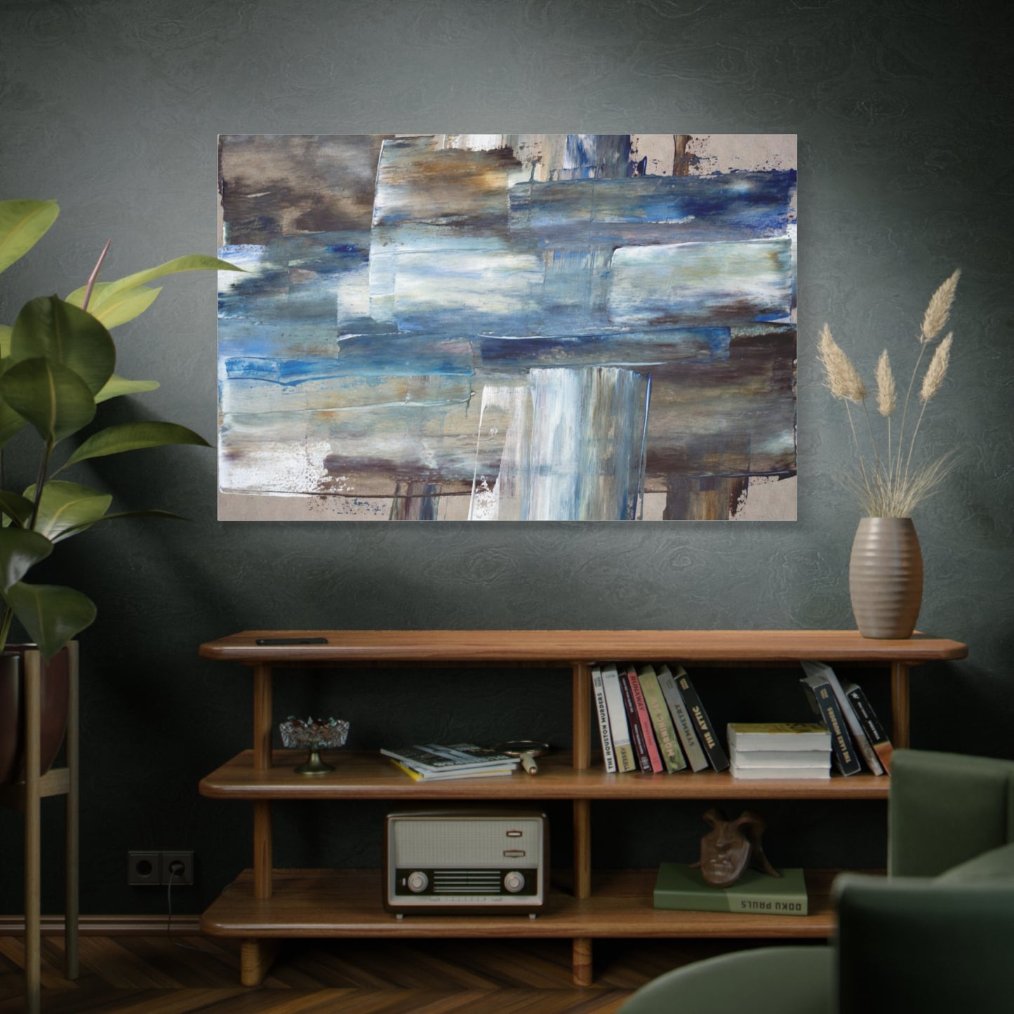 Abstract Blue Waterfall Matte Canvas Wall Art, Stretched 1.25"