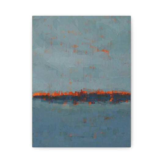 Abstract Coastal Horizon Canvas Print — Blue Teal with Orange Accent