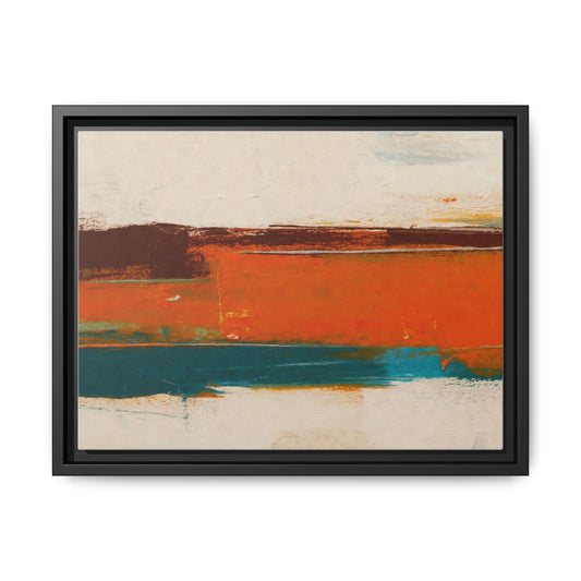 Abstract Horizon Matte Canvas Framed Print — Modern Orange Teal Wall Art