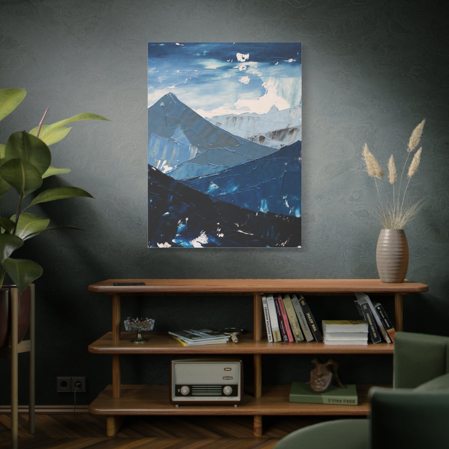 Blue Mountain Abstract Canvas Wall Art – Stretched Matte Mountain Landscape