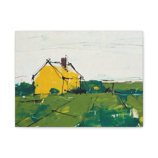 Yellow Cottage Landscape Canvas - Matte Stretched Wall Art