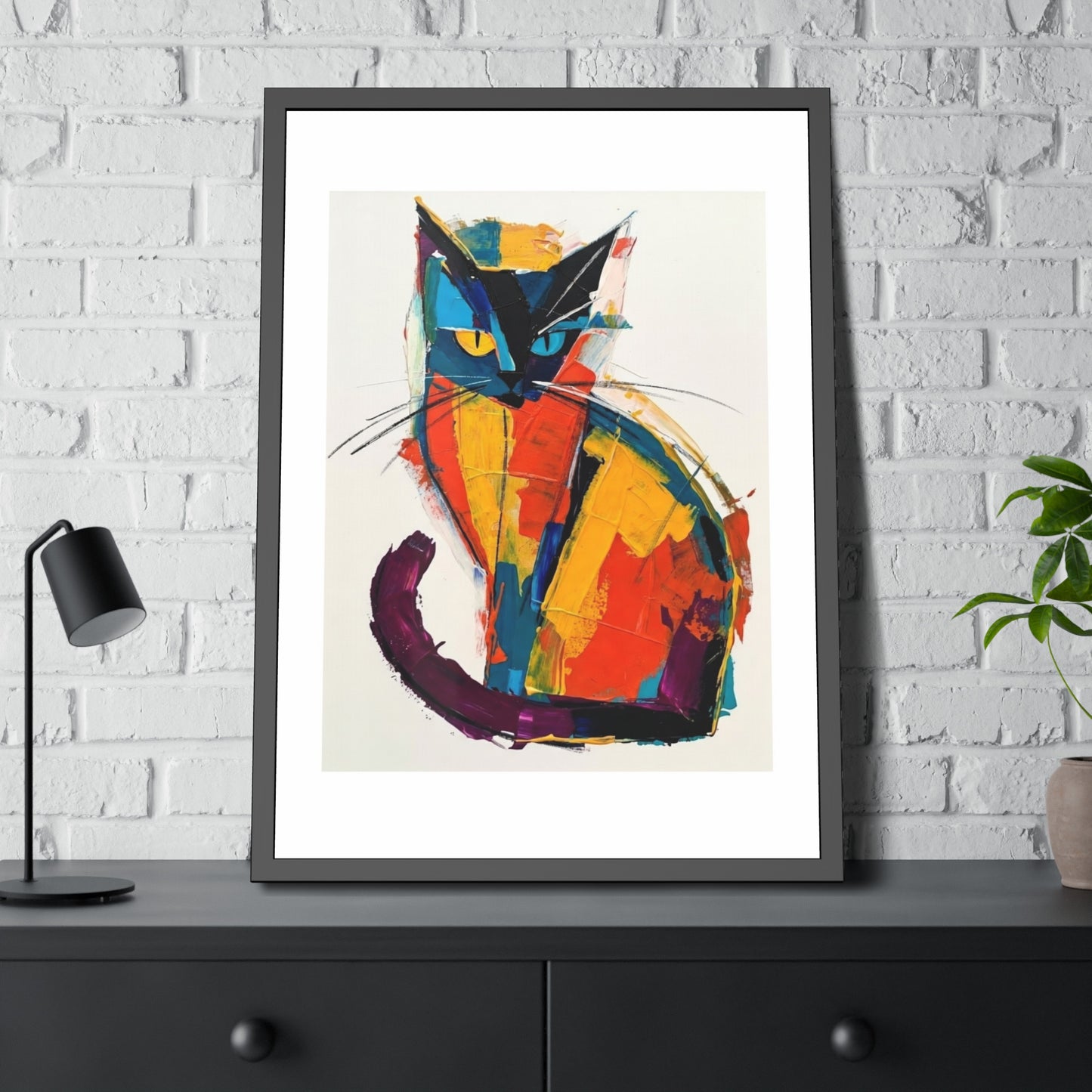 Colorful Abstract Cat Framed Poster