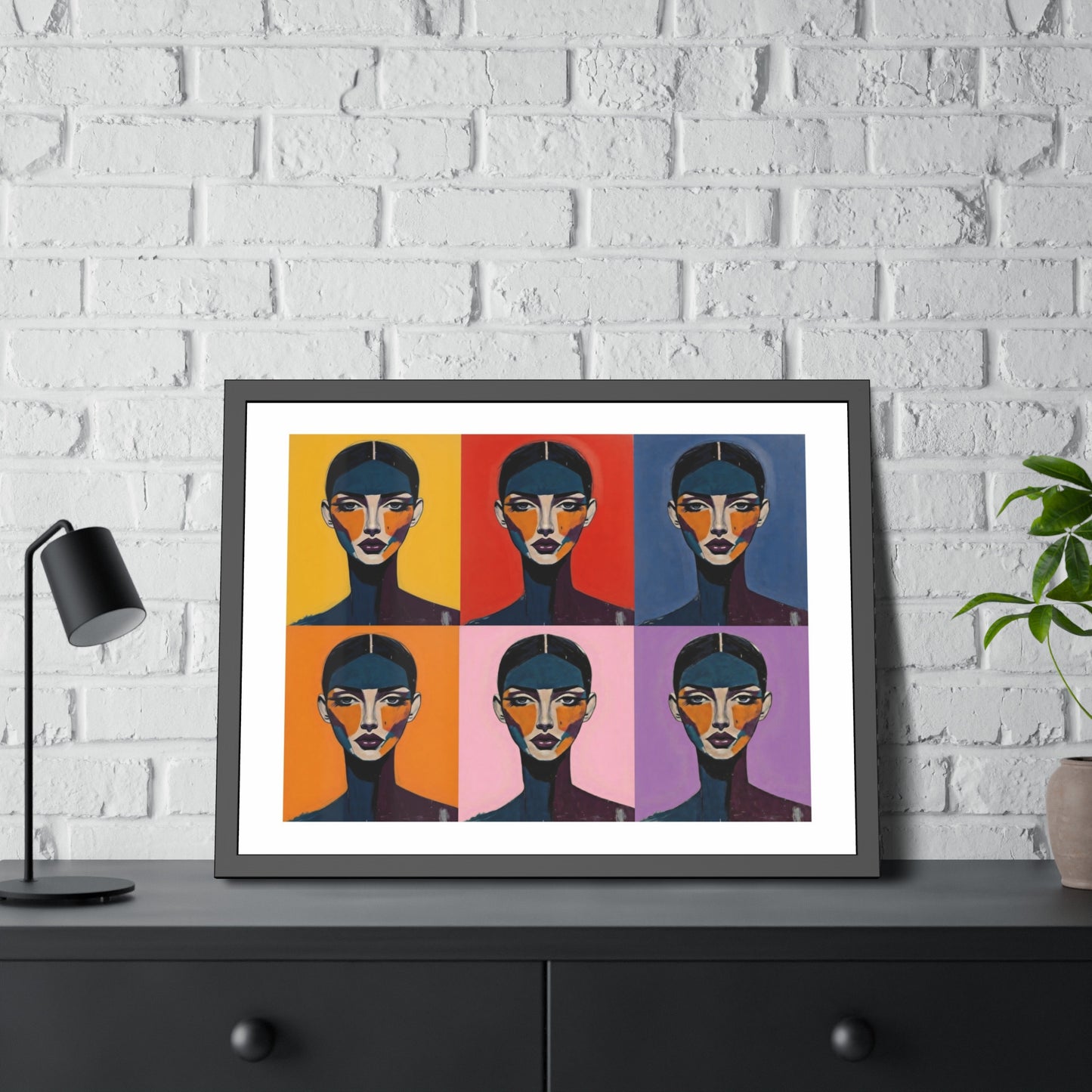 Pop Art Portrait Framed Poster — Colorful Six-Panel Modern Wall Art