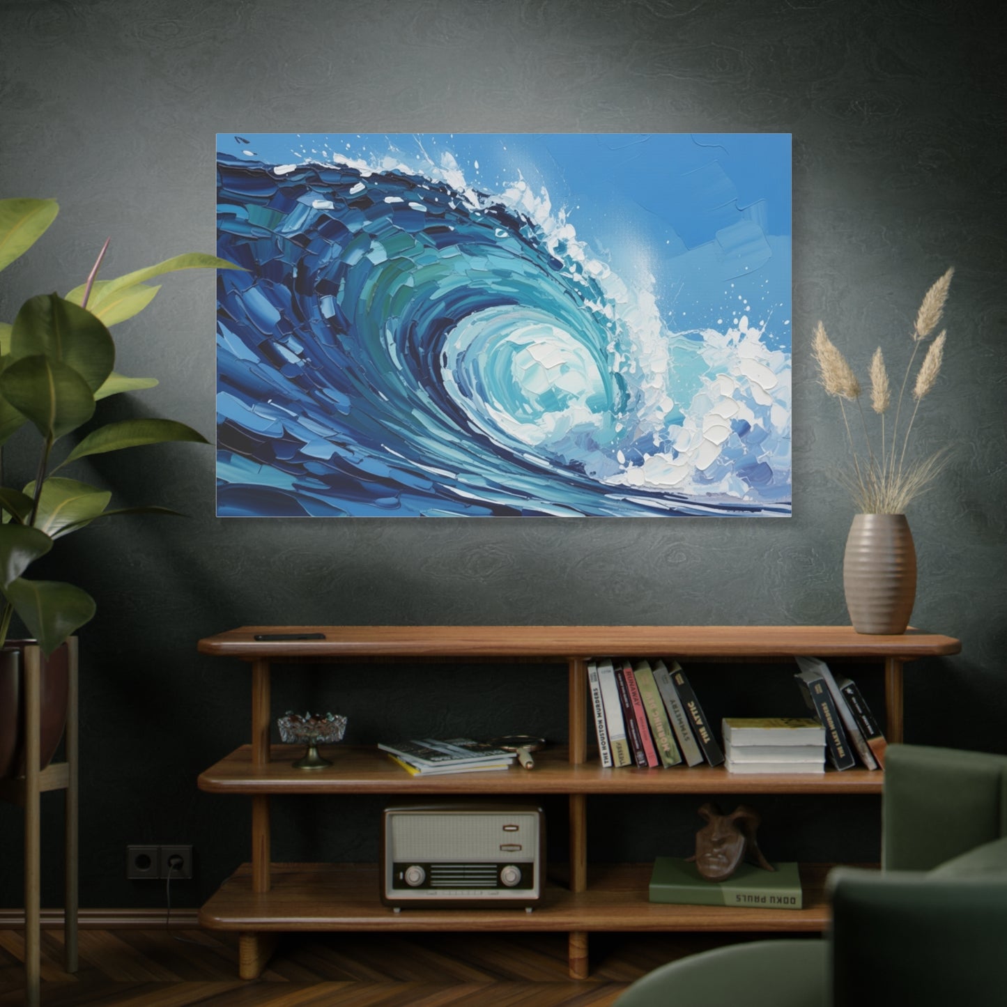 Ocean Wave Matte Canvas Wall Art — Blue Surf Wave Painting, Stretched 1.25"