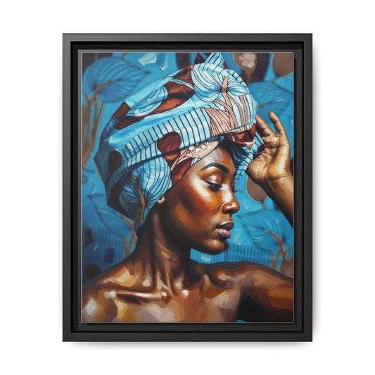 Framed Canvas Art — Portrait of Woman in Blue Headwrap