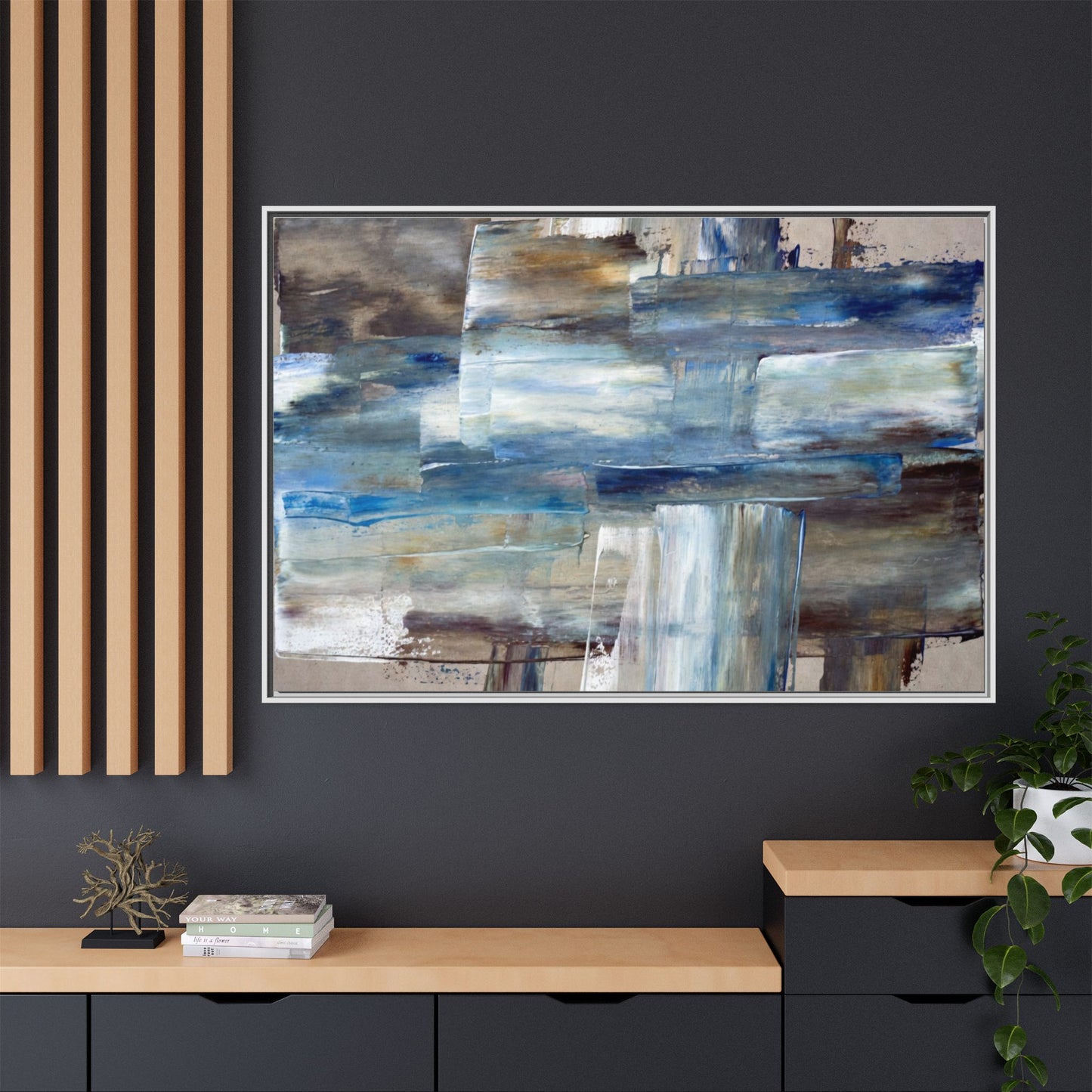 Abstract Blue Coastal Matte Canvas Framed Wall Art