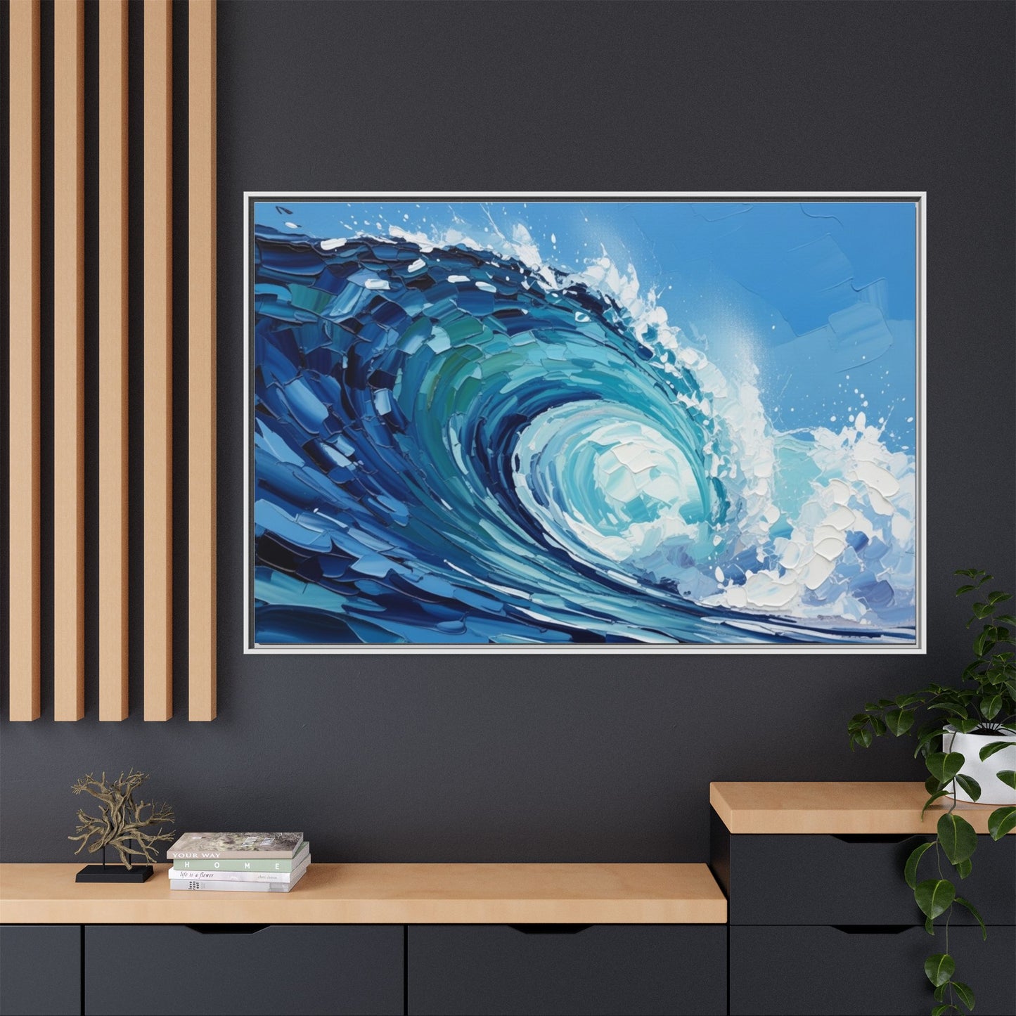 Framed Matte Canvas Wave Art — Blue Ocean Surf Wall Decor