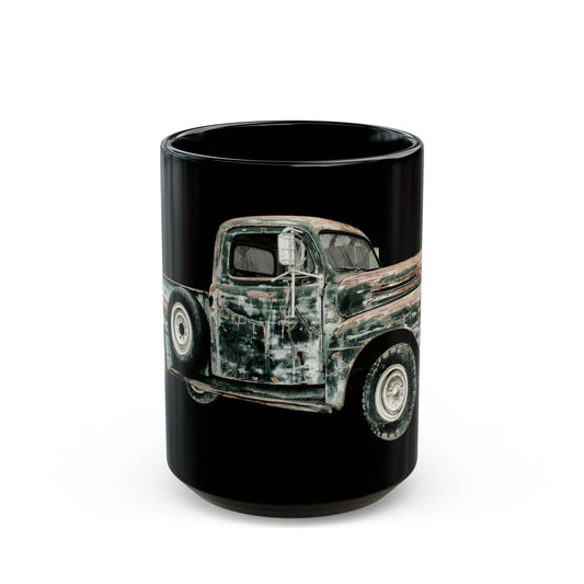 Vintage Rusty Truck Black Coffee Mug — Retro Classic Pickup Gift