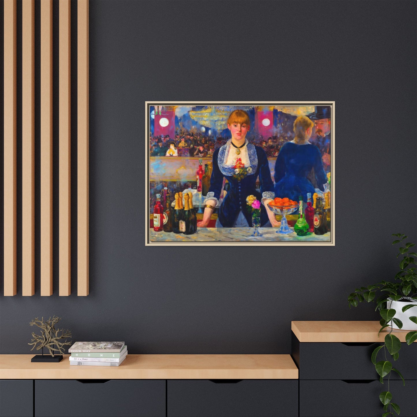 Framed Matte Canvas Print — Vintage Parisian Bar Scene