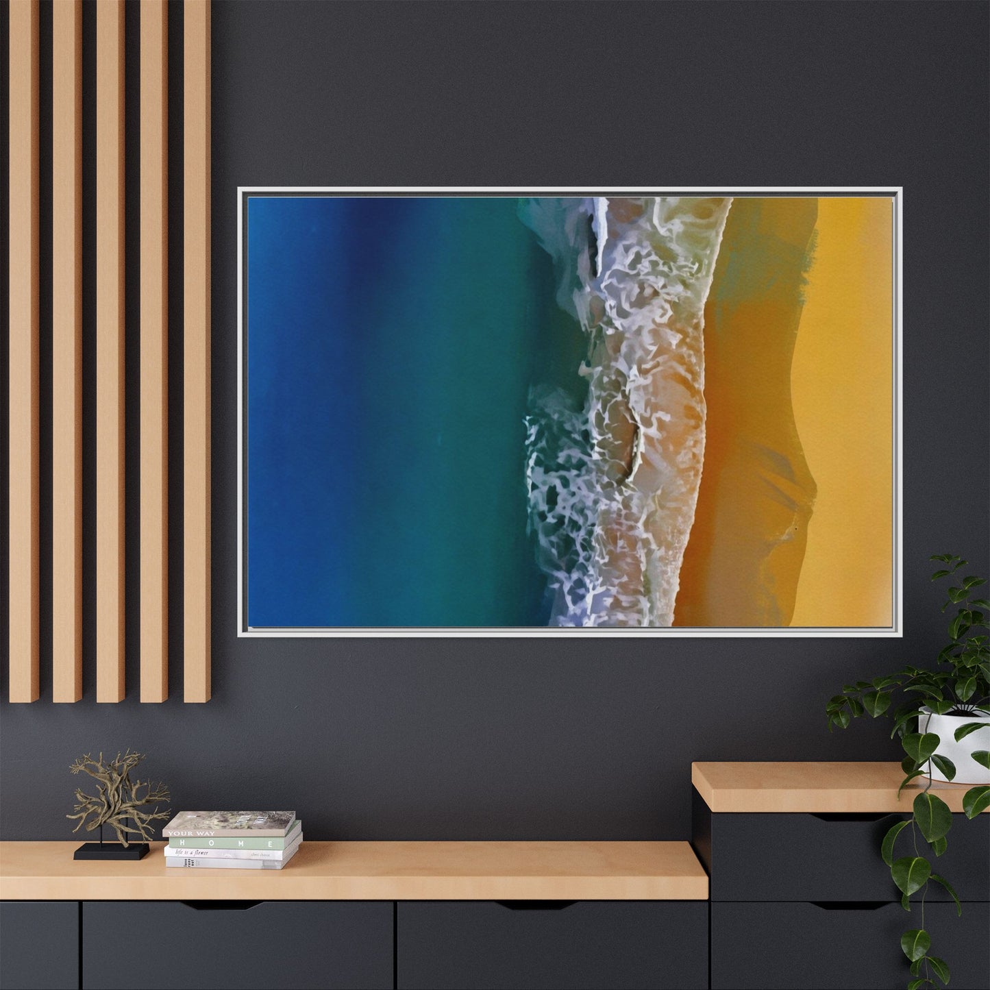 Framed Matte Canvas Seascape Print – Coastal Waves Wall Art