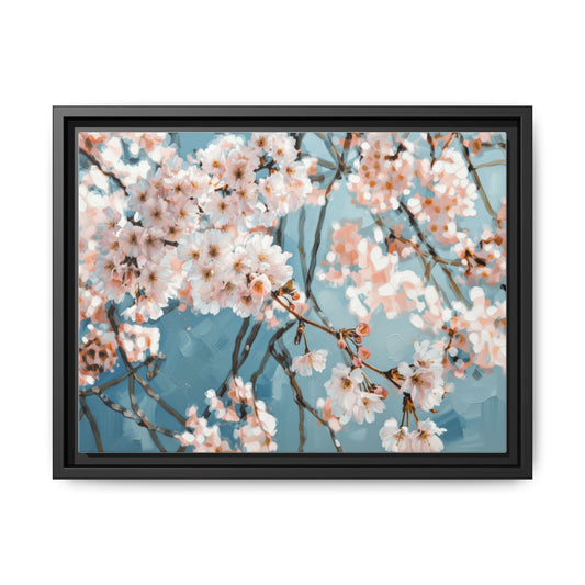 Framed Cherry Blossom Matte Canvas Print — Soft Pink Floral Wall Art