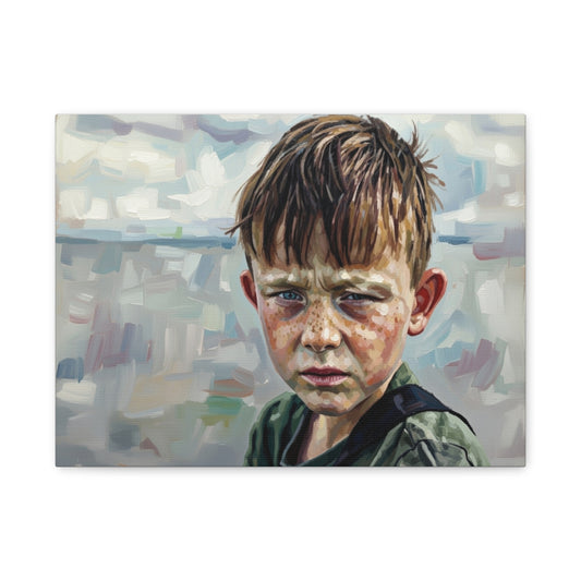 Melancholic Boy Portrait Canvas Print — Matte Stretched Wall Art