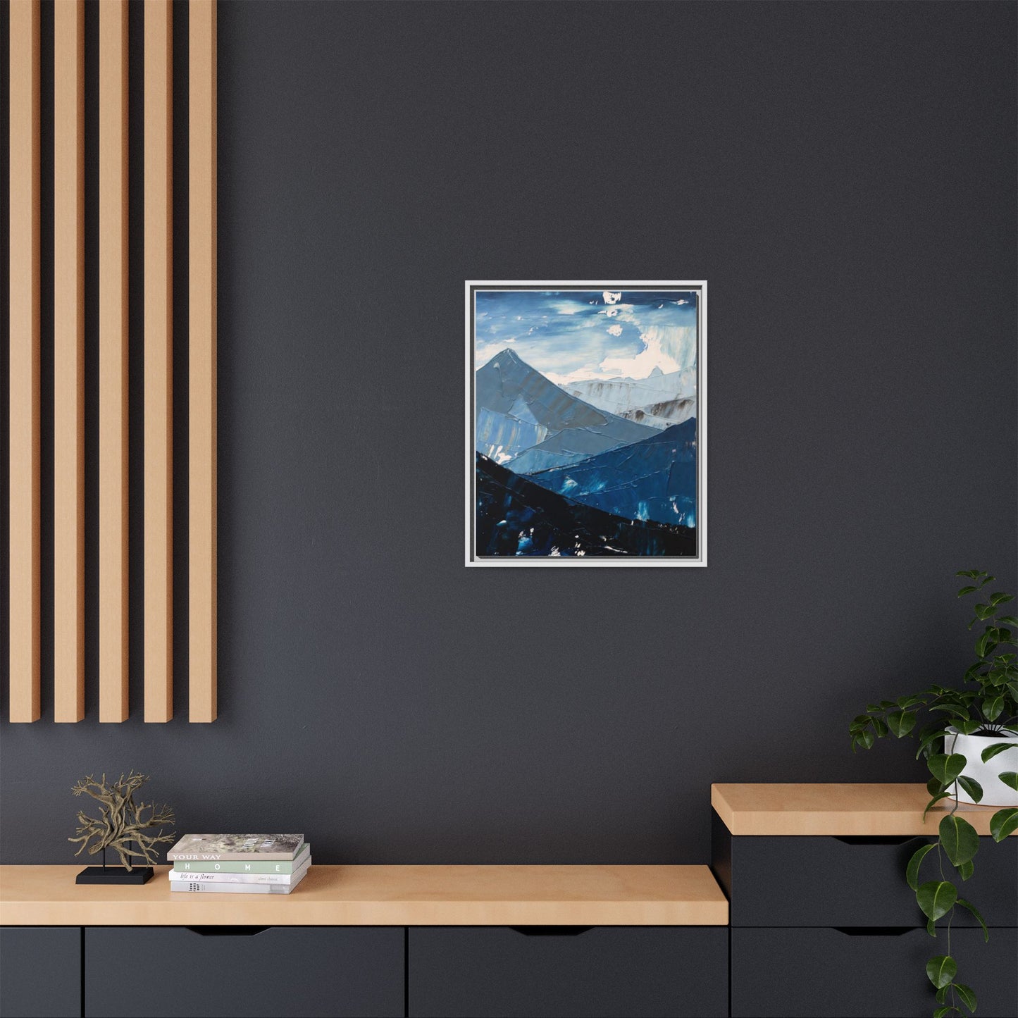 Blue Mountain Landscape Matte Canvas Framed | Abstract Mountain Wall Art