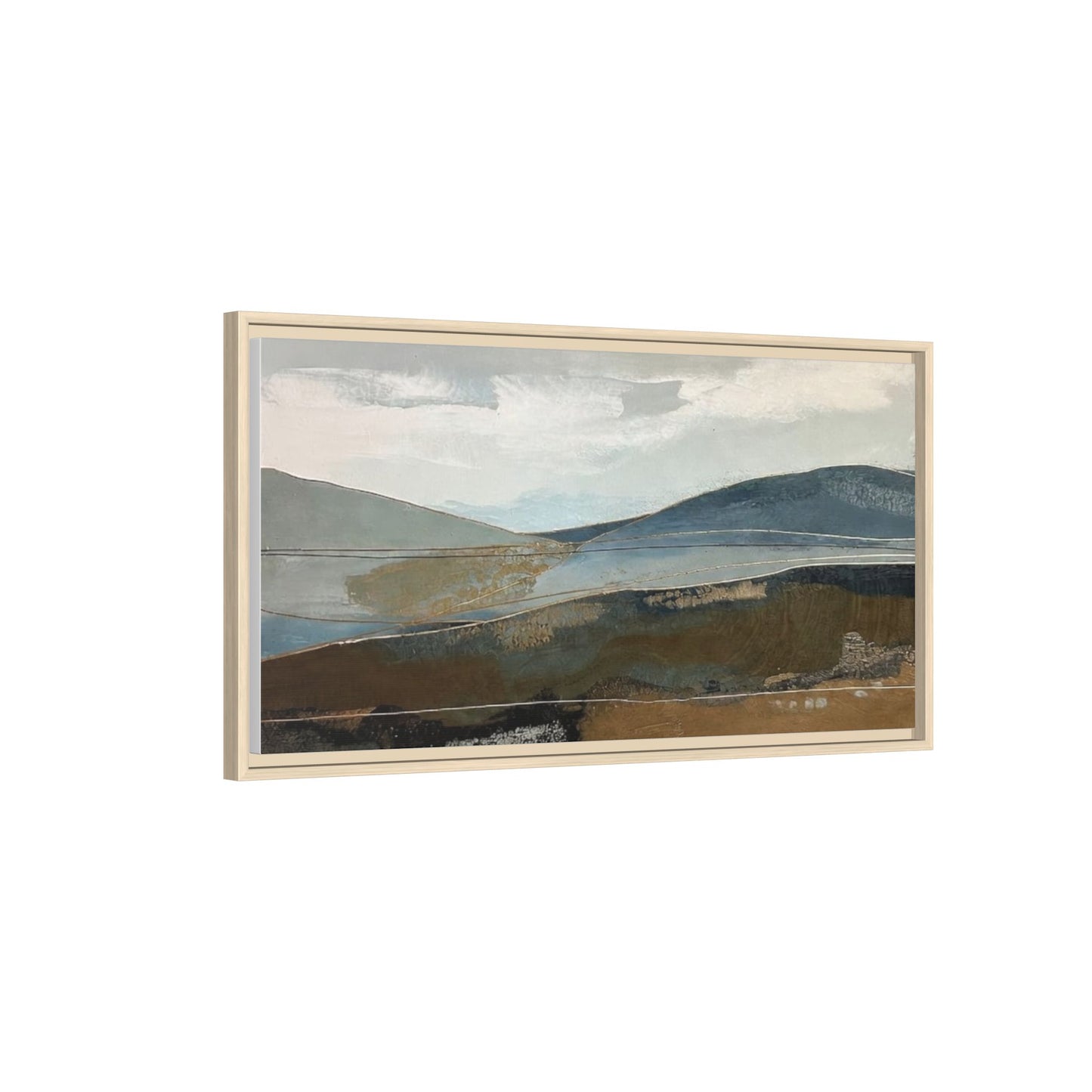 Framed Matte Canvas Landscape Art - Serene Abstract Hills in Blue & Earth Tones